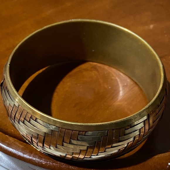 Vintage Silver Copper & Brass bangle bracelet Tri-Color Basket Weave Cuff VGUC - Picture 10 of 17